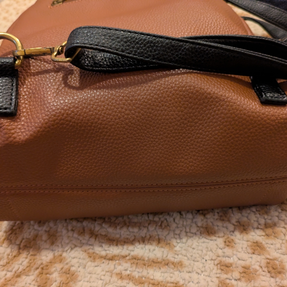 Roolee Caramel Leather Front Zip Backpack Purse - Picture 6 of 16